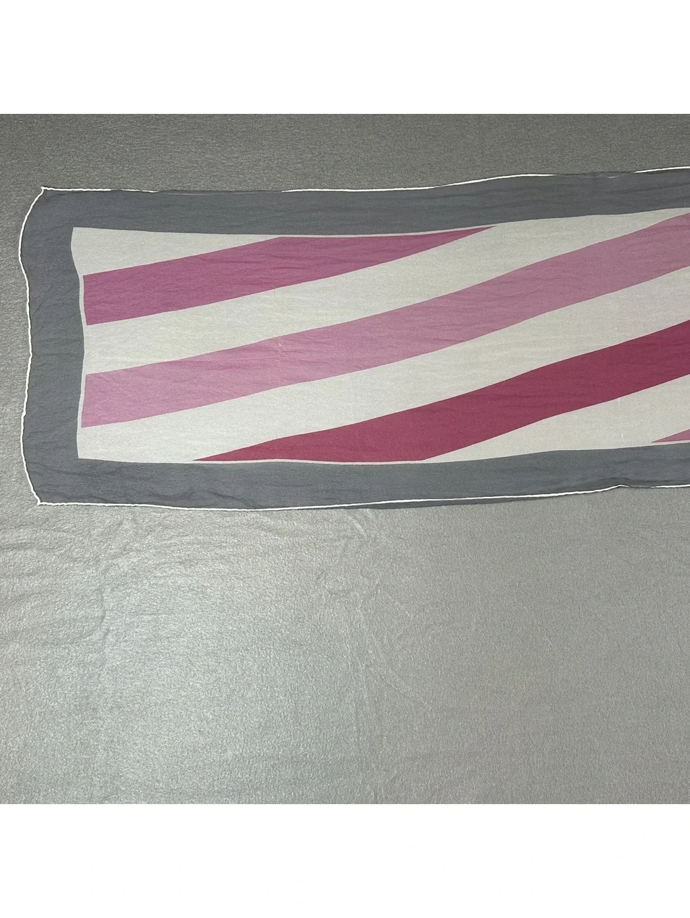 Vera Neumann Vintage Pink, White, and Gray Striped Scarf